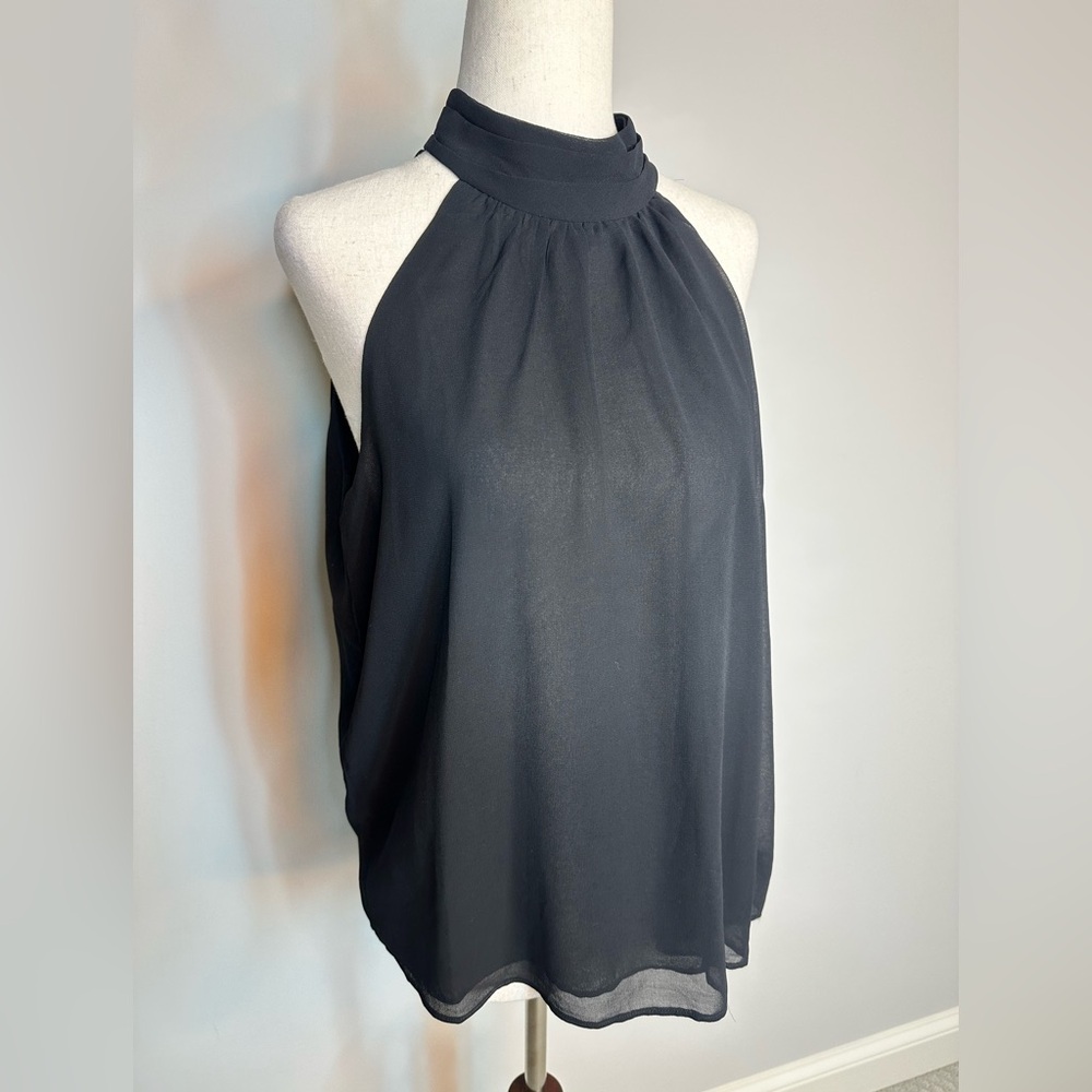 NWT Sz S 1 State black sleeveless blouse halter high neck top flowy lined